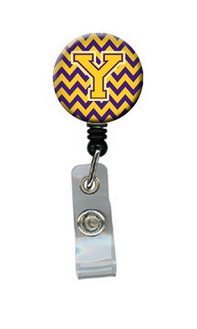 CJ1041-YBR Letter Y Chevron Purple & Gold Retractable Badge Reel, 5 x 1 x 2 in.