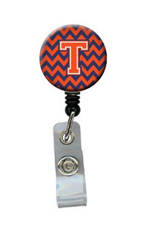 Letter T Chevron Orange & Blue Retractable Badge Reel