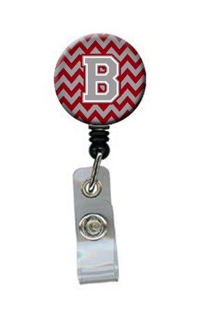 CJ1043-BBR Letter B Chevron Crimson & Grey Retractable Badge Reel, 5 x 1 x 2 in.