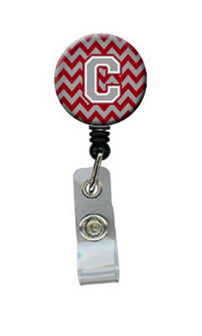 CJ1043-CBR Letter C Chevron Crimson & Grey Retractable Badge Reel, 5 x 1 x 2 in.