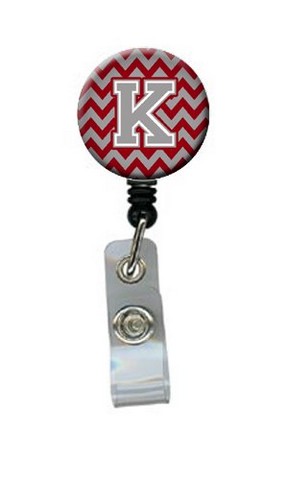 Letter K Chevron Crimson & Grey Retractable Badge Reel, 5 x 1 x 2 in.