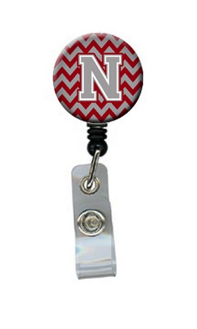 Letter N Chevron Crimson & Grey Retractable Badge Reel - 5 x 1 x 2 in.