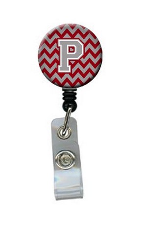 Letter P Chevron Crimson & Grey Retractable Badge Reel
