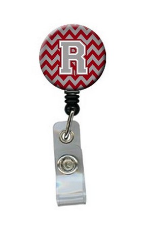 Letter R Chevron Crimson & Grey Retractable Badge Reel - 5 x 1 x 2 in.