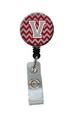 Letter V Chevron Crimson & Grey Retractable Badge Reel, 5 x 1 x 2 in.