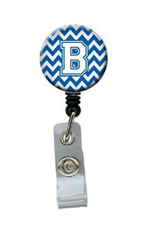 Letter B Chevron Blue & White Retractable Badge Reel, 5 x 1 x 2 in.