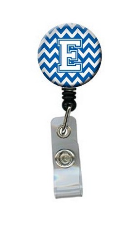 CJ1045-EBR Letter E Chevron Blue & White Retractable Badge Reel, 5 x 1 x 2 in.