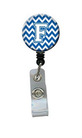 CJ1045-FBR Letter F Chevron Blue & White Retractable Badge Reel, 5 x 1 x 2 in.