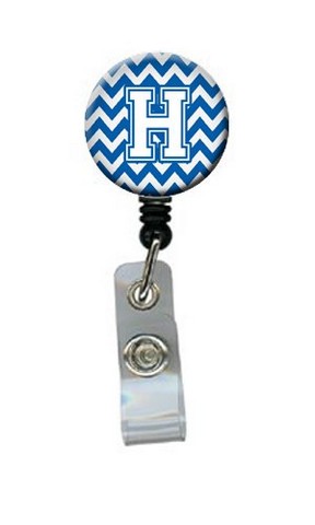 CJ1045-HBR Letter H Chevron Blue & White Retractable Badge Reel, 5 x 1 x 2 in.