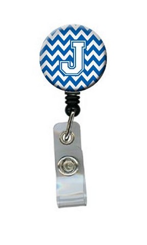 Letter J Chevron Blue & White Retractable Badge Reel - Blue & White - 5in. H x 1in. W x 2in. L
