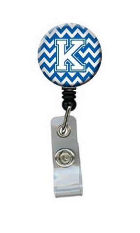 CJ1045-KBR Letter K Chevron Blue & White Retractable Badge Reel, 5 x 1 x 2 in.
