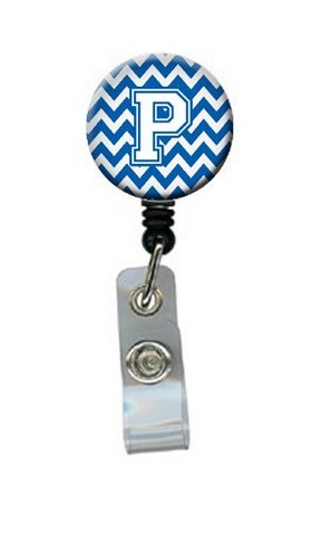 CJ1045-PBR Letter P Chevron Blue & White Retractable Badge Reel, 5 x 1 x 2 in.