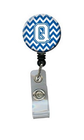 CJ1045-QBR Letter Q Chevron Blue & White Retractable Badge Reel, 5 x 1 x 2 in.