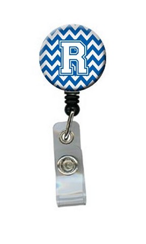 CJ1045-RBR Letter R Chevron Blue & White Retractable Badge Reel, 5 x 1 x 2 in.