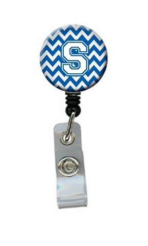 CJ1045-SBR Letter S Chevron Blue & White Retractable Badge Reel, 5 x 1 x 2 in.
