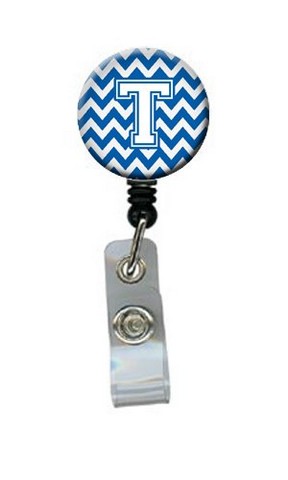 CJ1045-TBR Letter T Chevron Blue & White Retractable Badge Reel, 5 x 1 x 2 in.
