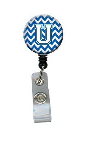 CJ1045-UBR Letter U Chevron Blue & White Retractable Badge Reel, 5 x 1 x 2 in.