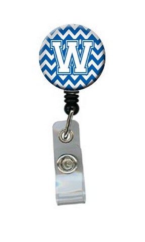 CJ1045-WBR Letter W Chevron Blue & White Retractable Badge Reel, 5 x 1 x 2 in.