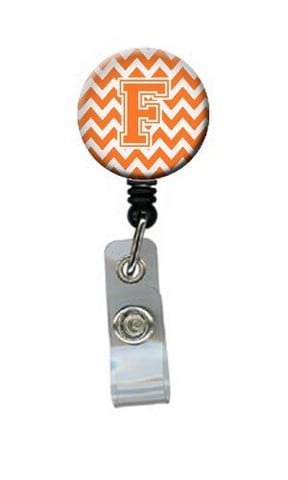 Letter F Chevron Orange & White Retractable Badge Reel