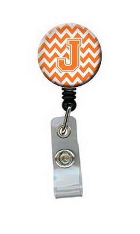 Letter J Chevron Orange & White Retractable Badge Reel - Orange & White - 5in. H x 1in. W x 2in. L
