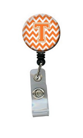 CJ1046-TBR Letter T Chevron Orange & White Retractable Badge Reel