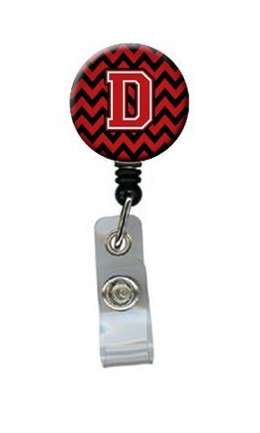 CJ1047-DBR Letter D Chevron Black & Red Retractable Badge Reel