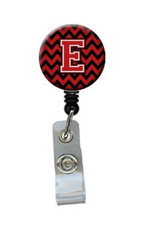 CJ1047-EBR Letter E Chevron Black & Red Retractable Badge Reel