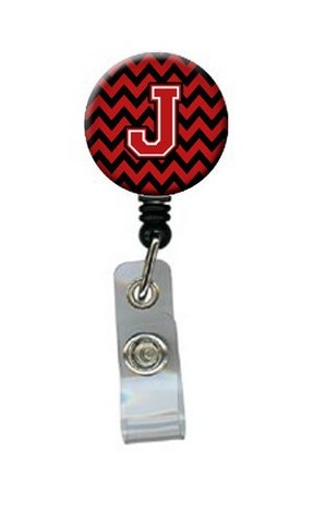 CJ1047-JBR Letter J Chevron Black & Red Retractable Badge Reel