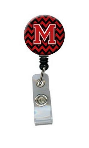 Letter M Chevron Black & Red Retractable Badge Reel