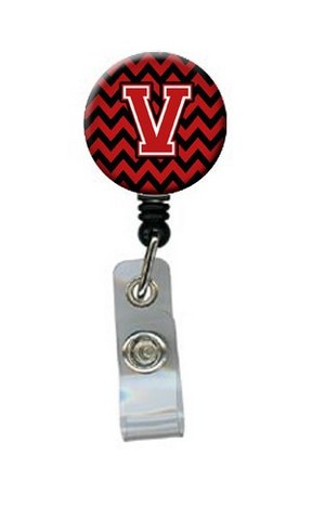 Letter V Chevron Black & Red Retractable Badge Reel