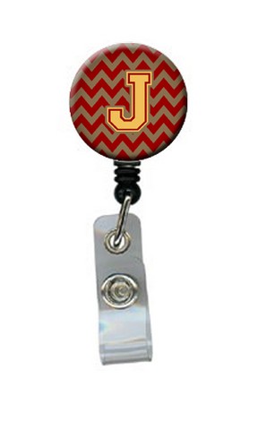 Letter J Chevron Garnet & Gold Retractable Badge Reel - Garnet & Gold - 5in. H x 1in. W x 2in. L
