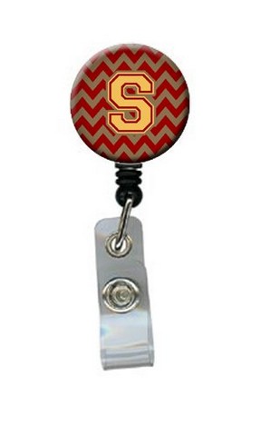 CJ1048-SBR Letter S Chevron Garnet & Gold Retractable Badge Reel