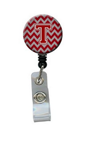 CJ1049-TBR Letter T Chevron Maroon & White Retractable Badge Reel, 5 x 1 x 2 in.