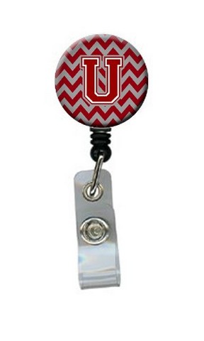 CJ1049-UBR Letter U Chevron Maroon & White Retractable Badge Reel, 5 x 1 x 2 in.