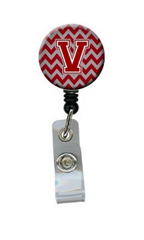 CJ1049-VBR Letter V Chevron Maroon & White Retractable Badge Reel, 5 x 1 x 2 in.