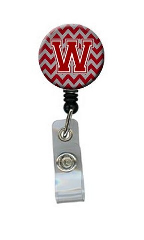 CJ1049-WBR Letter W Chevron Maroon & White Retractable Badge Reel, 5 x 1 x 2 in.