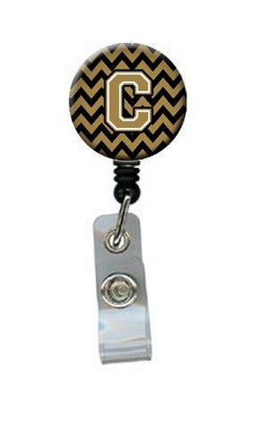 CJ1050-CBR Letter C Chevron Black & Gold Retractable Badge Reel, 5 x 1 x 2 in.