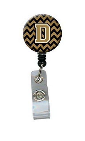 CJ1050-DBR Letter D Chevron Black & Gold Retractable Badge Reel, 5 x 1 x 2 in.