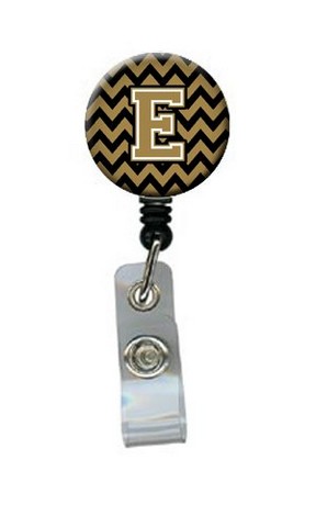 CJ1050-EBR Letter E Chevron Black & Gold Retractable Badge Reel, 5 x 1 x 2 in.