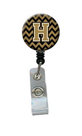CJ1050-HBR Letter H Chevron Black & Gold Retractable Badge Reel, 5 x 1 x 2 in.
