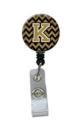 CJ1050-KBR Letter K Chevron Black & Gold Retractable Badge Reel, 5 x 1 x 2 in.