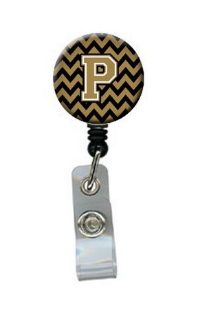 CJ1050-PBR Letter P Chevron Black & Gold Retractable Badge Reel, 5 x 1 x 2 in.