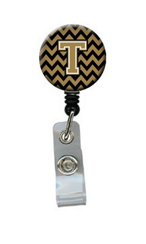 CJ1050-TBR Letter T Chevron Black & Gold Retractable Badge Reel, 5 x 1 x 2 in.