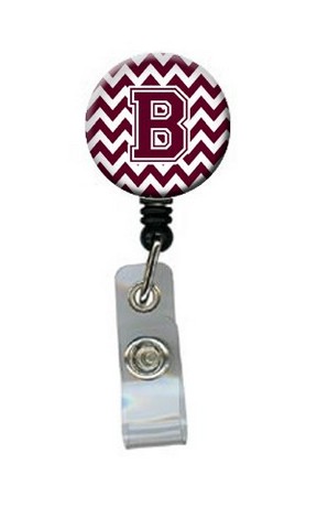 CJ1051-BBR Letter B Chevron Maroon & White Retractable Badge Reel, 5 x 1 x 2 in.