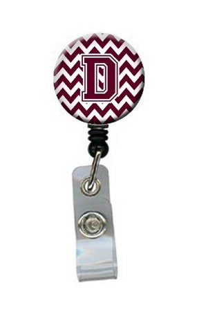 CJ1051-DBR Letter D Chevron Maroon & White Retractable Badge Reel, 5 x 1 x 2 in.