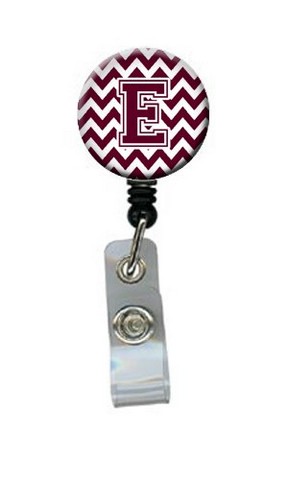 CJ1051-EBR Letter E Chevron Maroon & White Retractable Badge Reel, 5 x 1 x 2 in.