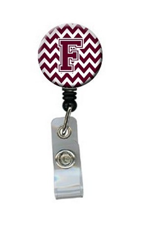 CJ1051-FBR Letter F Chevron Maroon & White Retractable Badge Reel, 5 x 1 x 2 in.