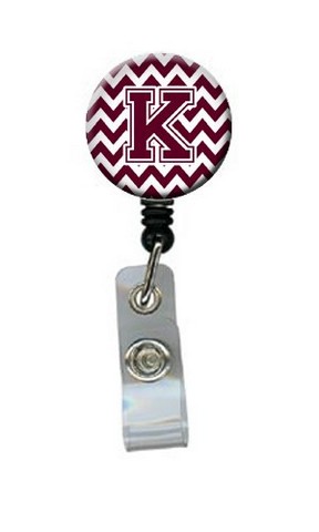 CJ1051-KBR Letter K Chevron Maroon & White Retractable Badge Reel, 5 x 1 x 2 in.