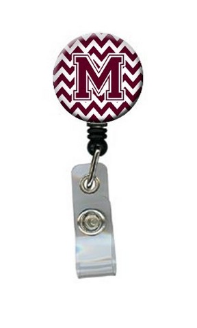 CJ1051-MBR Letter M Chevron Maroon & White Retractable Badge Reel, 5 x 1 x 2 in.