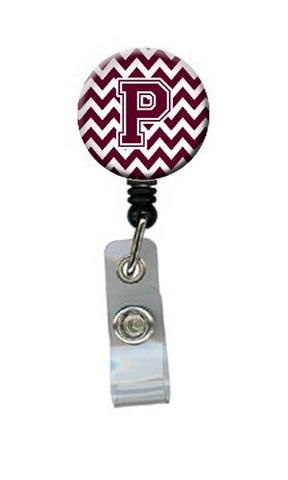 CJ1051-PBR Letter P Chevron Maroon & White Retractable Badge Reel, 5 x 1 x 2 in.
